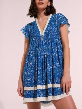 knee length dresses for ladies Poupette St Barth Callie Mini Dress | Blue/Floral | Size L